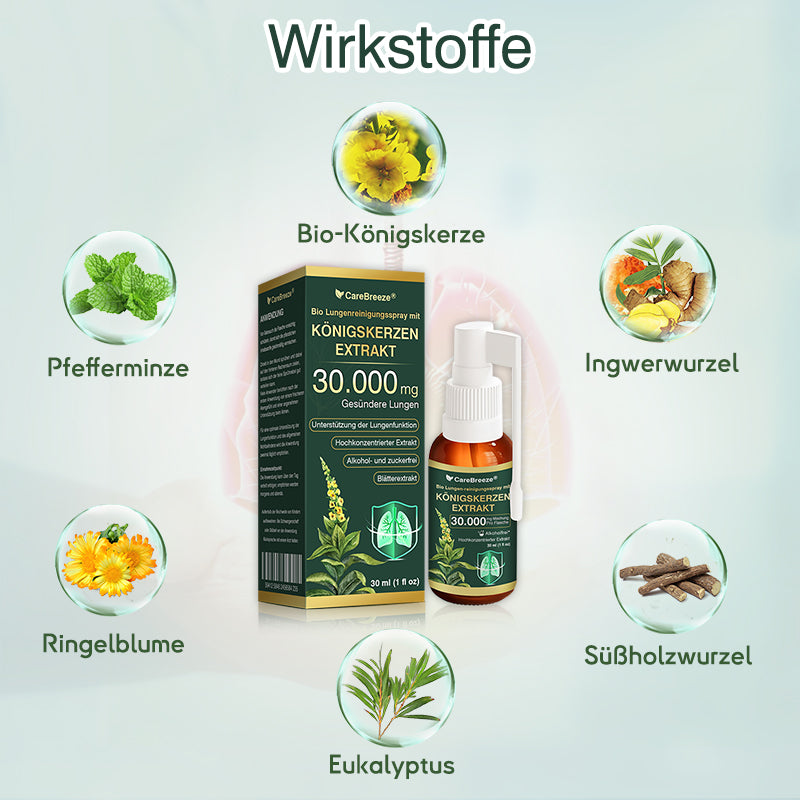 🫁⚡✅DE Offizieller Store: CareBreeze® Bio Lungenreinigungsspray mit Königskerzen-Extrakt(👨⚕️Wirkt direkt bei COPD, Asthma, chronischer Bronchitis (CB), Atemwegsinfektionen, Lungenkrebs, Sinusitis und anderen Erkrankungen)