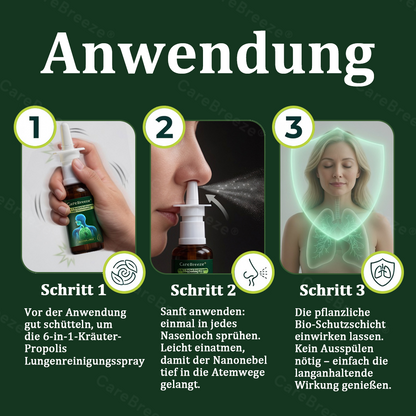 ⚡🇩🇪 Offizieller Store：CareBreeze® 6-in-1 Kräuter-Propolis Lungenreinigungsspray-Feinzerstäubung(⚡Sofortige Linderung🫁Langzeitwirkungen)
