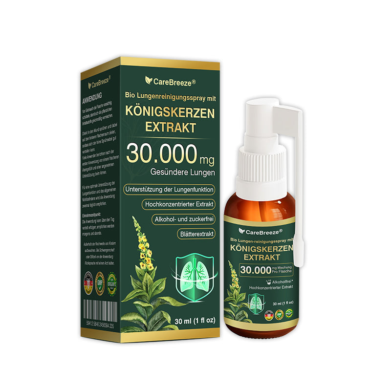 💖✅DE Offizieller Store: CareBreeze® Bio Lungenreinigungsspray mit Königskerzen-Extrakt（👨‍⚕️Wirkt direkt bei COPD, Asthma, chronischer Bronchitis (CB), Atemwegsinfektionen, Lungenkrebs, Sinusitis und anderen Erkrankungen）