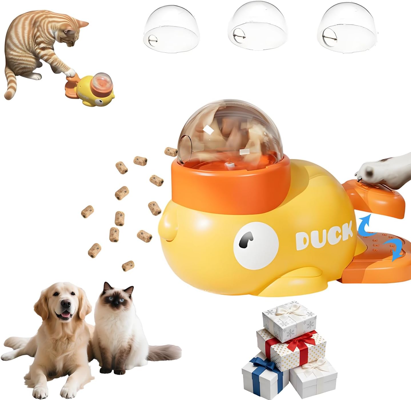 🐶🐱Interaktive Leckerli-Ausgabespielzeuge für Hunde gegen Langeweile + Leckerli-Spender für Katzen zur Beschäftigung in Innenräumen | Enten-Slow-Feeder reduziert Erbrechen & Angst