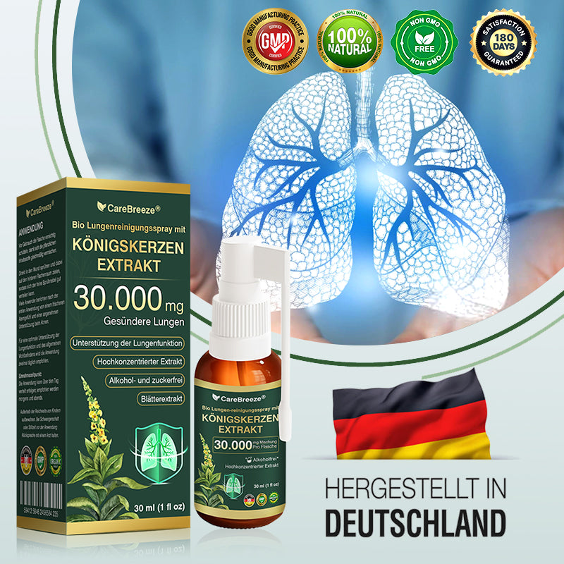 💖✅DE Offizieller Store: CareBreeze® Bio Lungenreinigungsspray mit Königskerzen-Extrakt（👨‍⚕️Wirkt direkt bei COPD, Asthma, chronischer Bronchitis (CB), Atemwegsinfektionen, Lungenkrebs, Sinusitis und anderen Erkrankungen）
