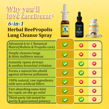 ⚡🐝✅Offizieller Store：CareBreeze® 6-in-1 Kräuter-Propolis Lungenreinigungsspray（👨‍⚕️Gezielte Anwendung bei COPD, Asthma, chronischer Bronchitis, Infektionen der Atemwege, Lungenkrebs und Sinusitis）