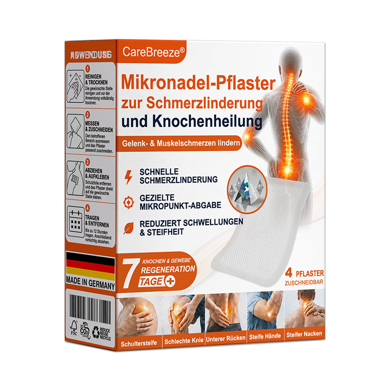 💝✅🇩🇪 CareBreeze® Mikronadel-Pflaster zur Schmerzlinderung und Knochenheilung(🧑‍⚕️ Linderung von Gelenkschwellungen, Schmerzen, Steifheit, Rötungen, Wärmegefühl, Druckempfindlichkeit und Gelenkermüdung)