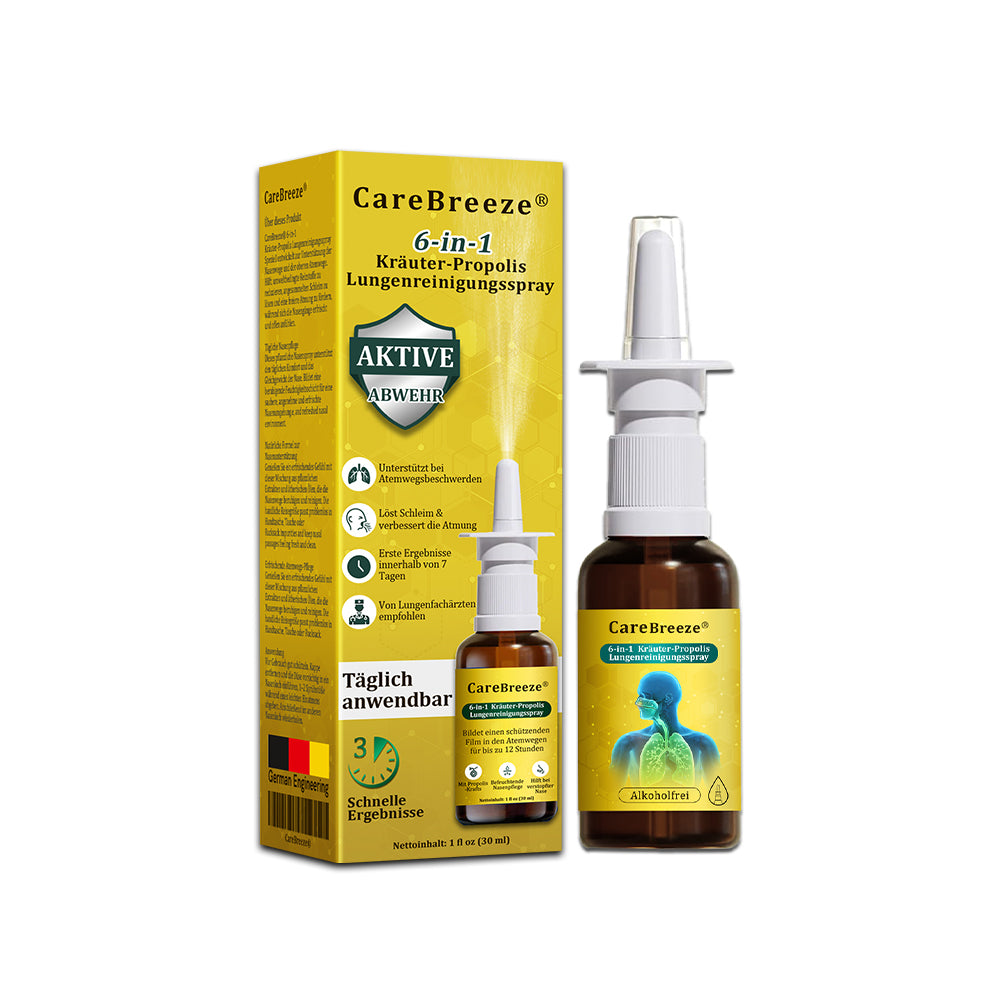 ⚡🐝✅Offizieller Store：CareBreeze® 6-in-1 Kräuter-Propolis Lungenreinigungsspray（👨‍⚕️Gezielte Anwendung bei COPD, Asthma, chronischer Bronchitis, Infektionen der Atemwege, Lungenkrebs und Sinusitis）