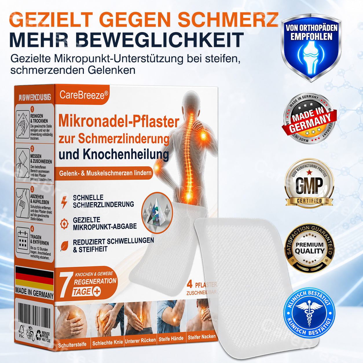 💝✅🇩🇪 CareBreeze® Mikronadel-Pflaster zur Schmerzlinderung und Knochenheilung(🧑‍⚕️ Linderung von Gelenkschwellungen, Schmerzen, Steifheit, Rötungen, Wärmegefühl, Druckempfindlichkeit und Gelenkermüdung)
