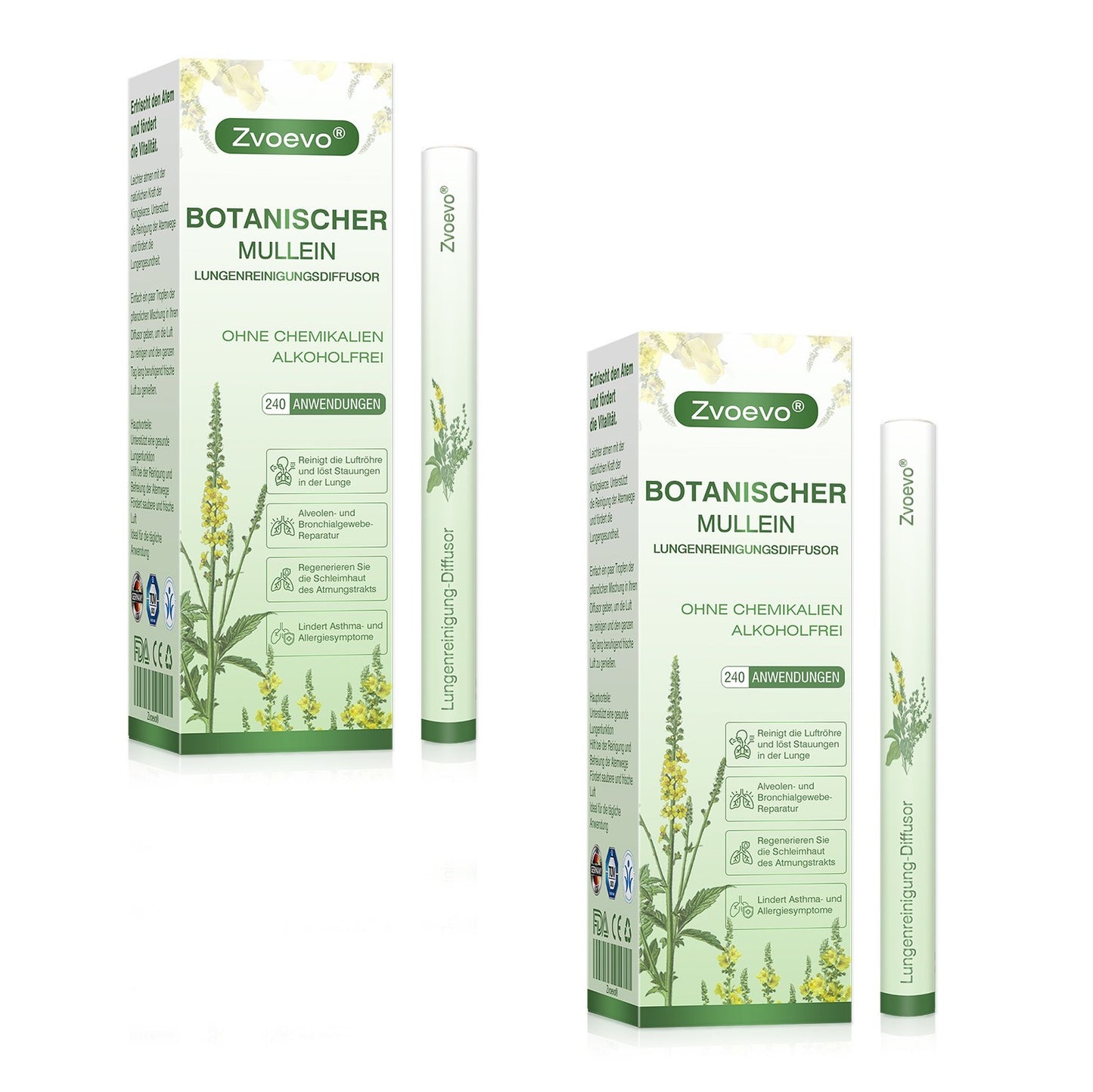 💖✅Deutscher Besitz und Betrieb：Zvoevo® Botanischer Mullein Lungenreinigungsdiffusor (💝 Husten, Keuchen, Atemnot, Auswurf, verstopfte Nase, Bronchitis, Allergiesymptome, Lungenschmerzen 💝)