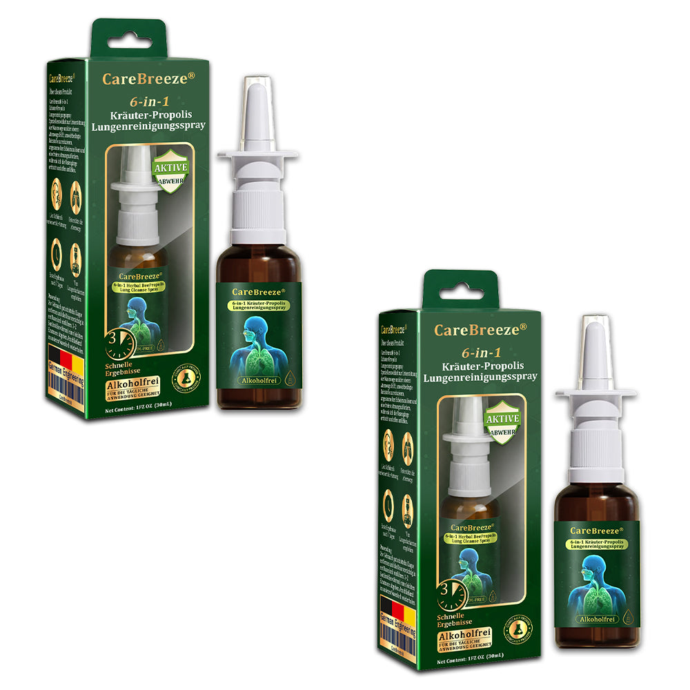 ⚡🇩🇪 Offizieller Store：CareBreeze® 6-in-1 Kräuter-Propolis Lungenreinigungsspray-Feinzerstäubung(⚡Sofortige Linderung🫁Langzeitwirkungen)