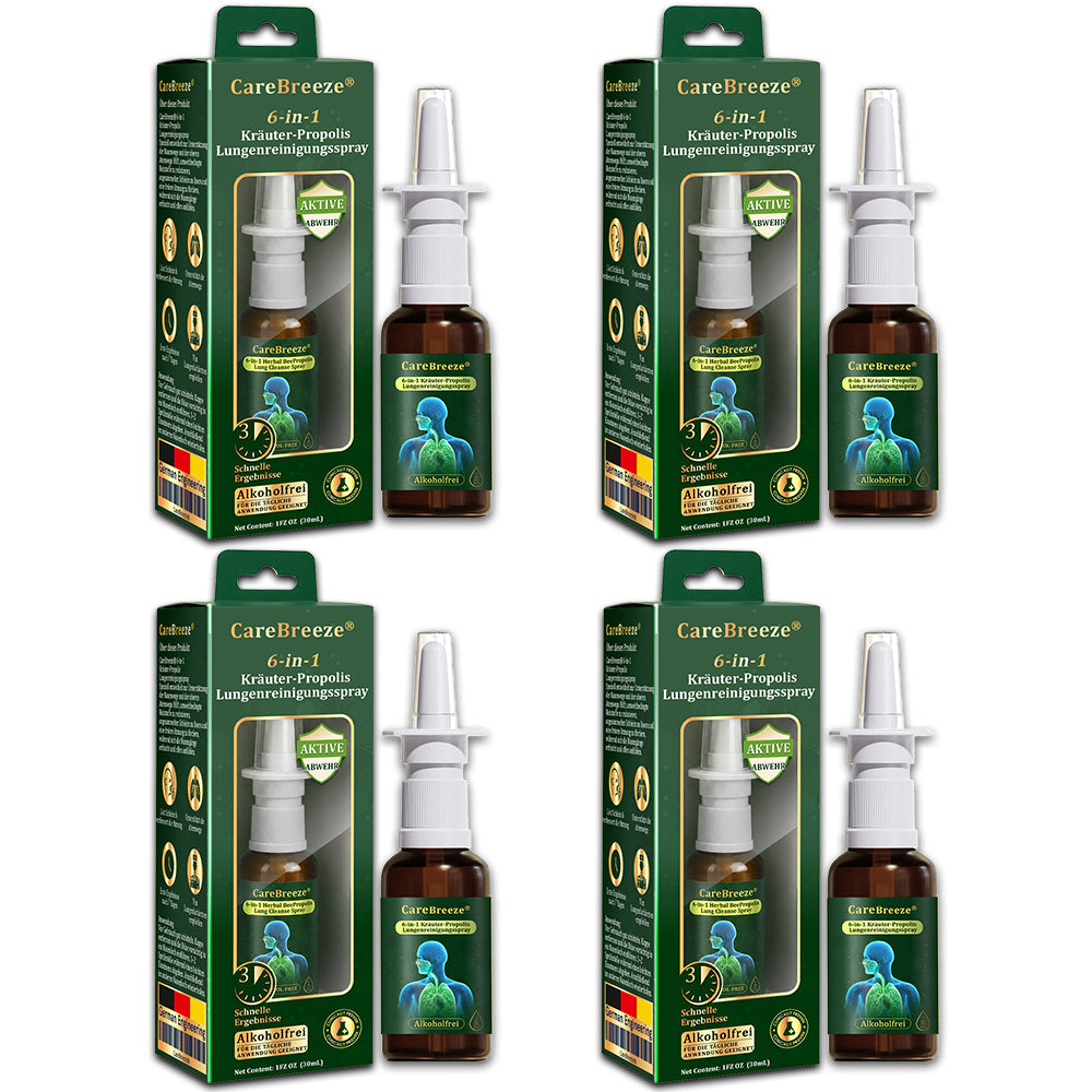 ⚡🇩🇪 Offizieller Store：CareBreeze® 6-in-1 Kräuter-Propolis Lungenreinigungsspray-Feinzerstäubung(⚡Sofortige Linderung🫁Langzeitwirkungen)