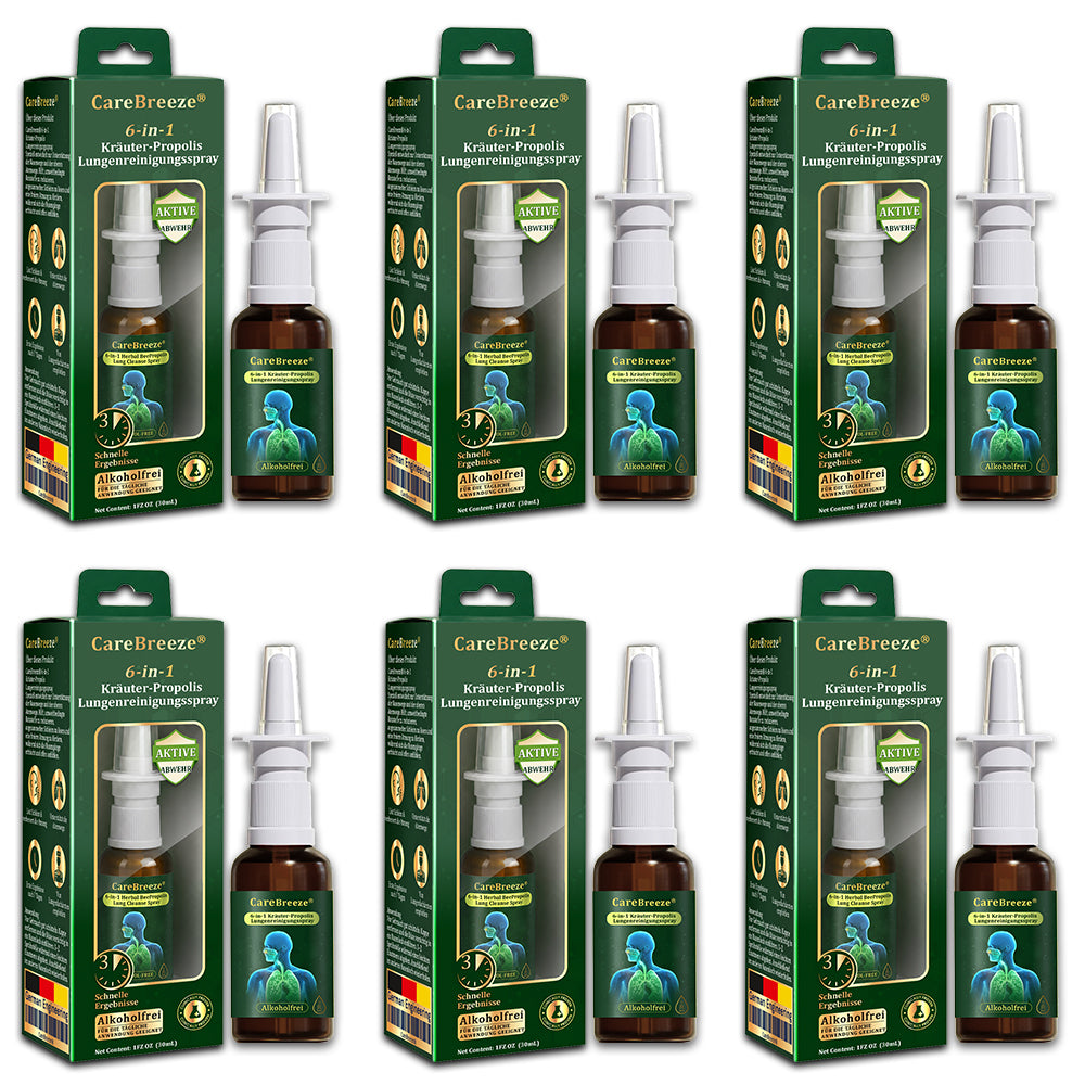 ⚡🇩🇪 Offizieller Store：CareBreeze® 6-in-1 Kräuter-Propolis Lungenreinigungsspray-Feinzerstäubung(⚡Sofortige Linderung🫁Langzeitwirkungen)