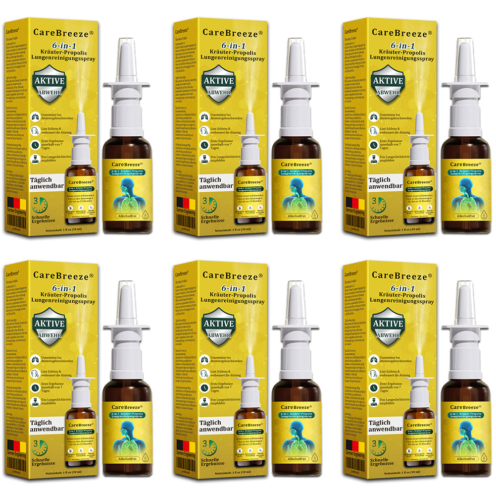 ⚡🐝✅Offizieller Store：CareBreeze® 6-in-1 Kräuter-Propolis Lungenreinigungsspray（👨‍⚕️Gezielte Anwendung bei COPD, Asthma, chronischer Bronchitis, Infektionen der Atemwege, Lungenkrebs und Sinusitis）