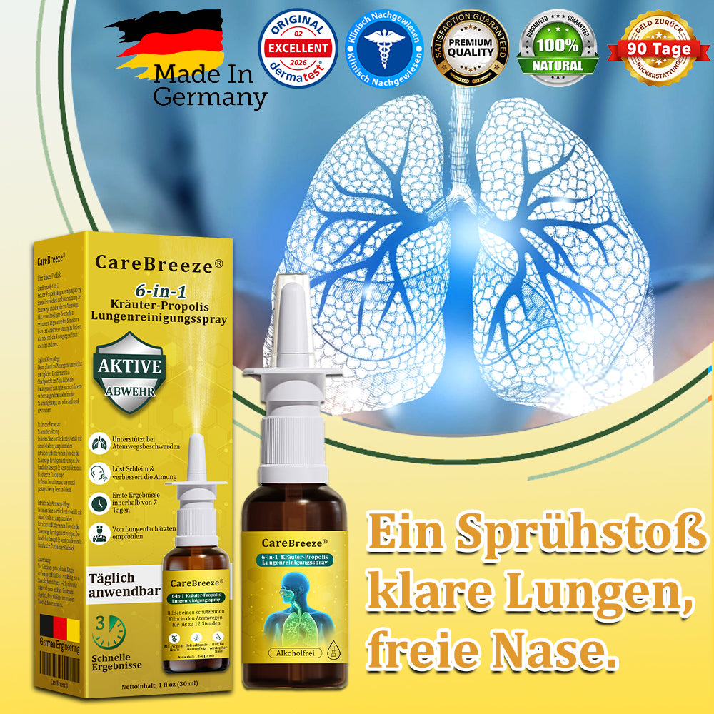 🐝🐝Offizieller Store：CareBreeze® 6-in-1 Kräuter-Propolis Lungenreinigungsspray-Feinzerstäubung(💝 LETZTER TAG 70% RABATT 💝)