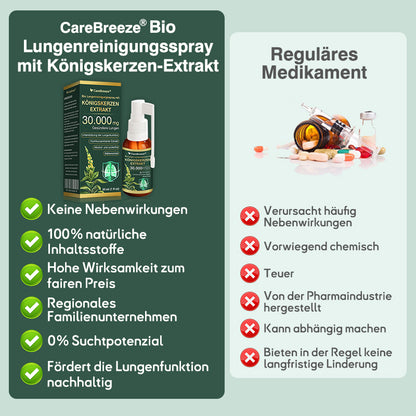 🫁⚡✅DE Offizieller Store: CareBreeze® Bio Lungenreinigungsspray mit Königskerzen-Extrakt（👨‍⚕️Wirkt direkt bei COPD, Asthma, chronischer Bronchitis (CB), Atemwegsinfektionen, Lungenkrebs, Sinusitis und anderen Erkrankungen）