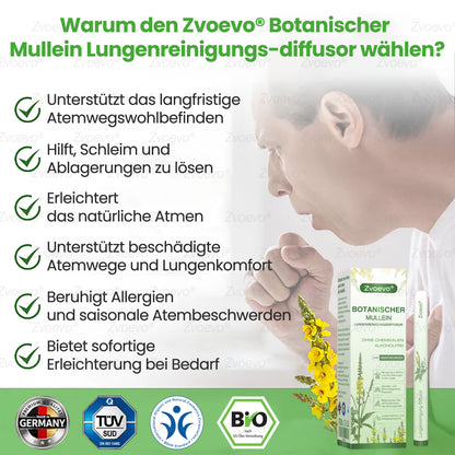 💖✅Deutscher Besitz und Betrieb：Zvoevo® Botanischer Mullein Lungenreinigungsdiffusor (💝 Husten, Keuchen, Atemnot, Auswurf, verstopfte Nase, Bronchitis, Allergiesymptome, Lungenschmerzen 💝)