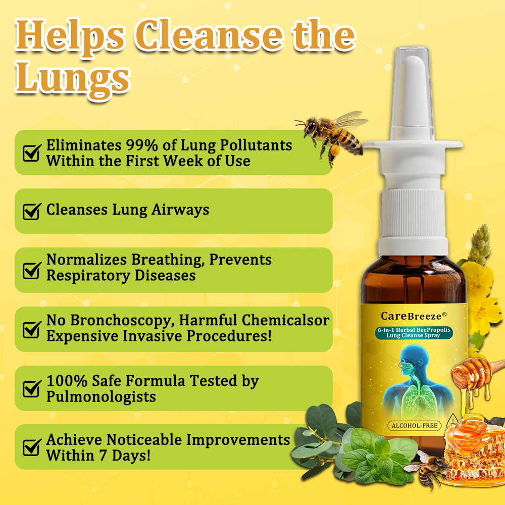 ⚡🐝✅Offizieller Store：CareBreeze® 6-in-1 Kräuter-Propolis Lungenreinigungsspray（👨‍⚕️Gezielte Anwendung bei COPD, Asthma, chronischer Bronchitis, Infektionen der Atemwege, Lungenkrebs und Sinusitis）