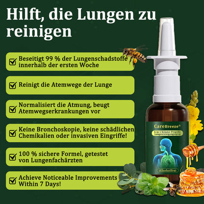 ⚡🇩🇪 Offizieller Store：CareBreeze® 6-in-1 Kräuter-Propolis Lungenreinigungsspray-Feinzerstäubung(⚡Sofortige Linderung🫁Langzeitwirkungen)