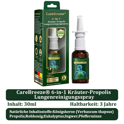 ⚡🇩🇪 Offizieller Store：CareBreeze® 6-in-1 Kräuter-Propolis Lungenreinigungsspray-Feinzerstäubung(⚡Sofortige Linderung🫁Langzeitwirkungen)