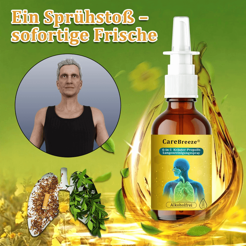 ⚡🐝✅Offizieller Store：CareBreeze® 6-in-1 Kräuter-Propolis Lungenreinigungsspray（👨‍⚕️Gezielte Anwendung bei COPD, Asthma, chronischer Bronchitis, Infektionen der Atemwege, Lungenkrebs und Sinusitis）