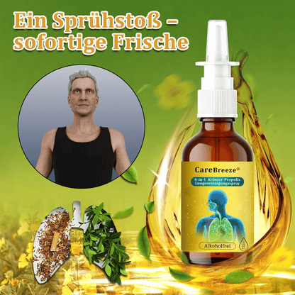 ⚡🐝✅Offizieller Store：CareBreeze® 6-in-1 Kräuter-Propolis Lungenreinigungsspray（👨‍⚕️Gezielte Anwendung bei COPD, Asthma, chronischer Bronchitis, Infektionen der Atemwege, Lungenkrebs und Sinusitis）